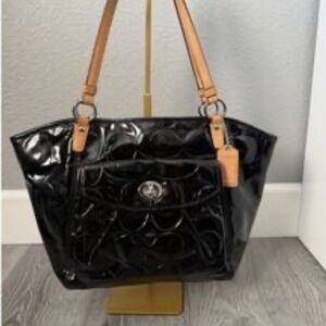 Black Patent Leather Coach Tote Bag